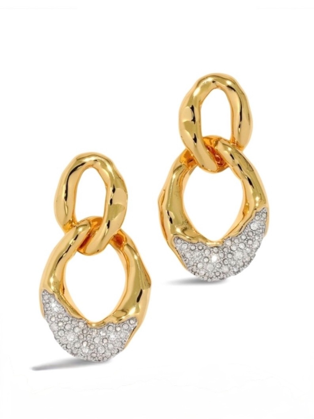 Alexis Bittar Solanales Crystal Large Link Earrings Gold Clear C Z SB28